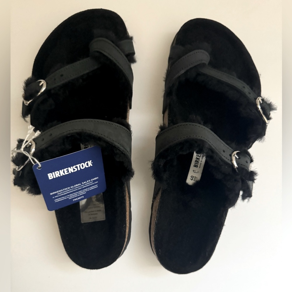 NWT Birkenstock Made in Germany Mayari Shearling Sandals - Leather black 864sn